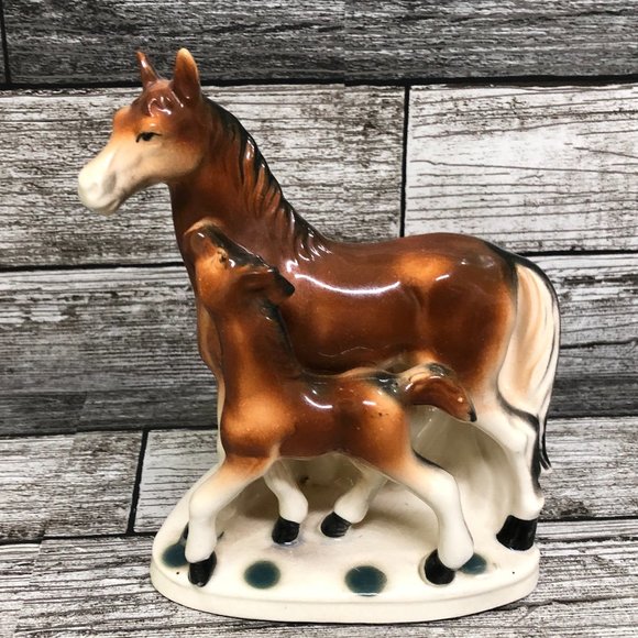 Vintage 1950s Mare with Colt Horse Planter Vase